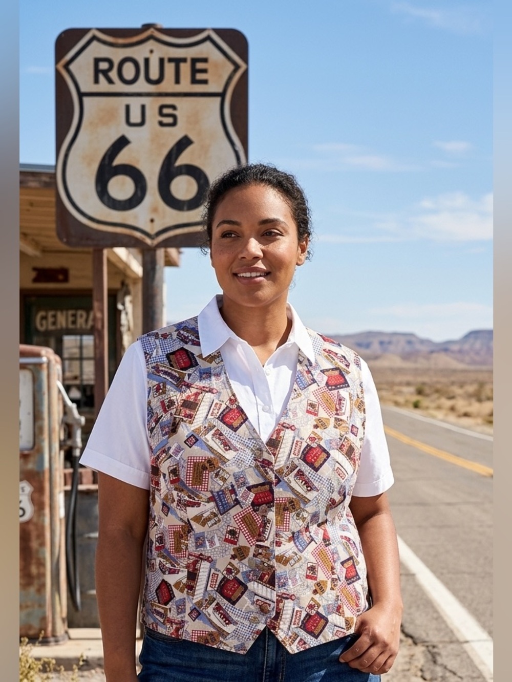 Ruff Hewn Route 66 Vest Red White Blue Size 2X Vintage